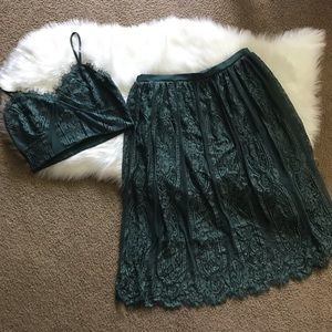 Xhilaration Green Lace Midi Skirt and Bralette